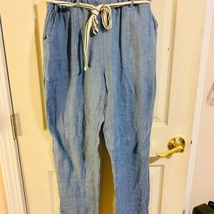 Blue Linen Pants with Rope Tie Made in Italy
